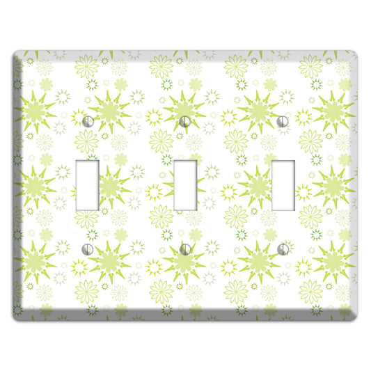 White with Multi Lime Floral Contour Retro Burst 3 Toggle Wallplate