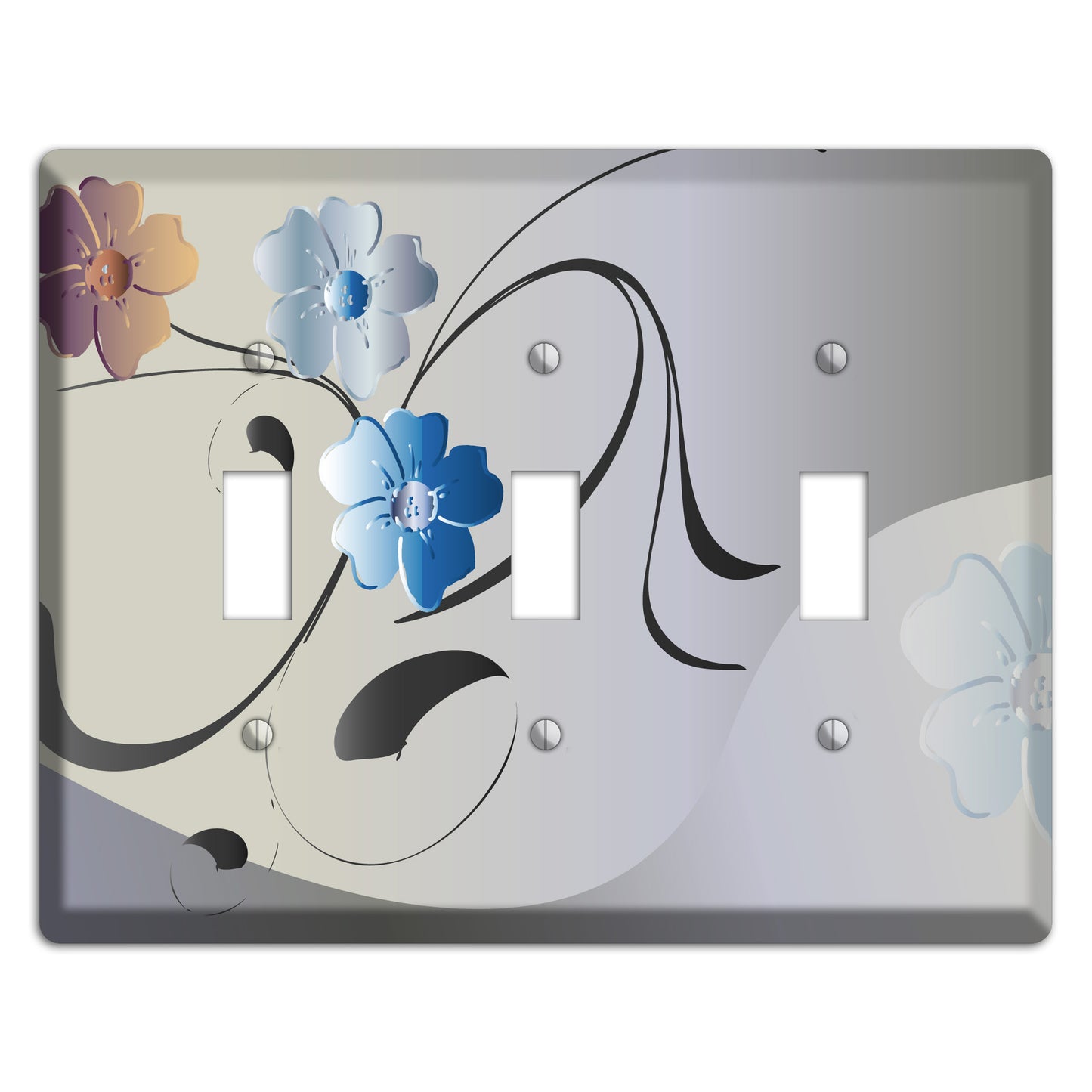 Grey and Blue Floral Sprig 3 Toggle Wallplate