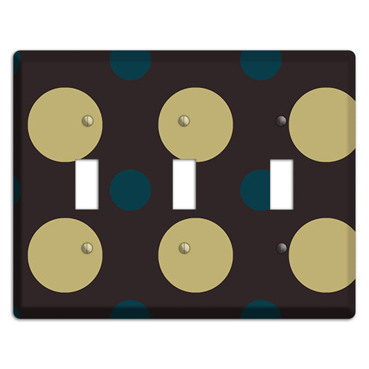 Brown with Olive and Dark Aqua Multi Polka Dots 3 Toggle Wallplate
