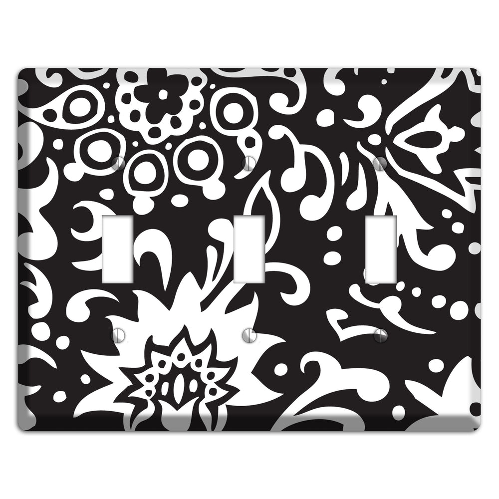 Black with White Boteh 3 Toggle Wallplate