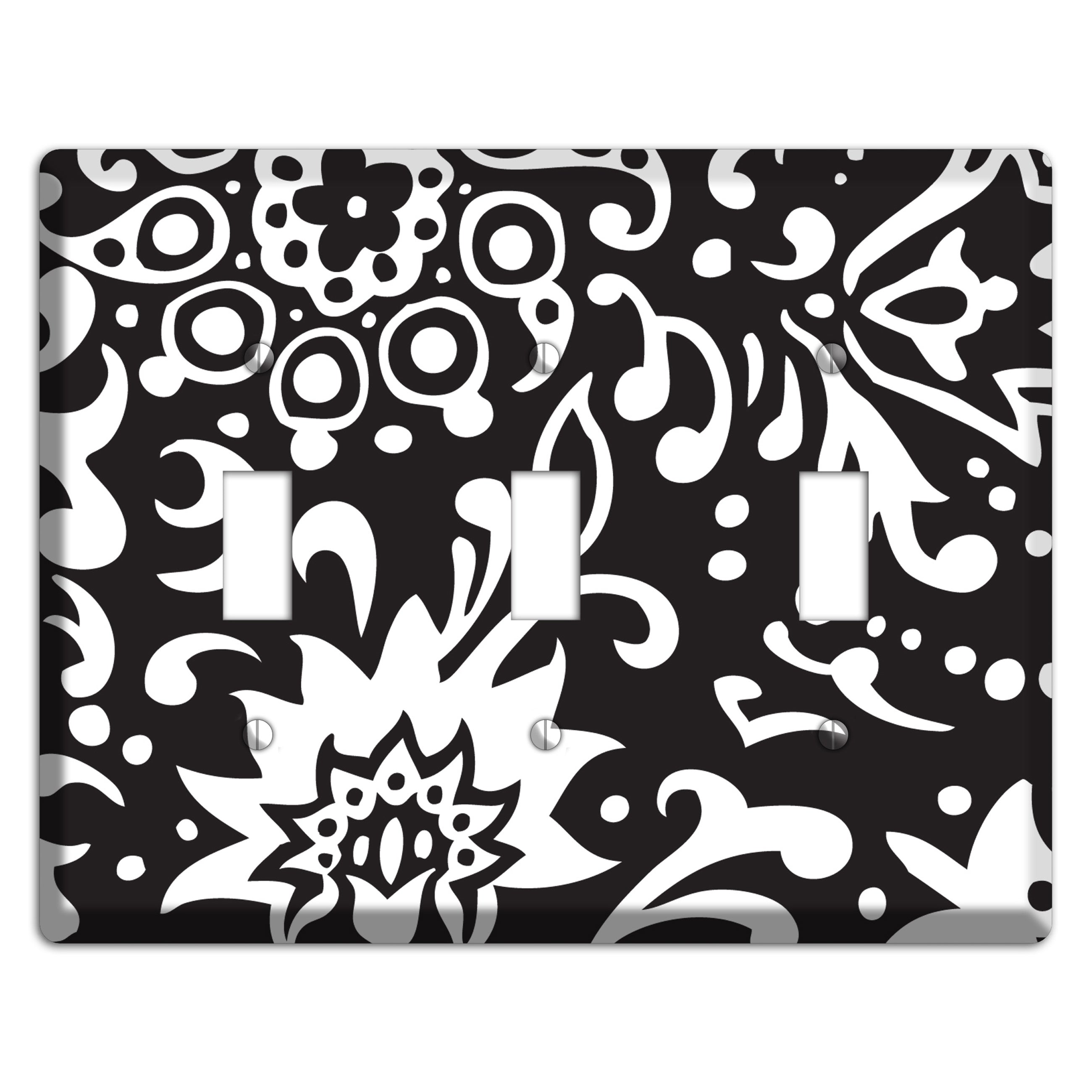 Black with White Boteh 3 Toggle Wallplate