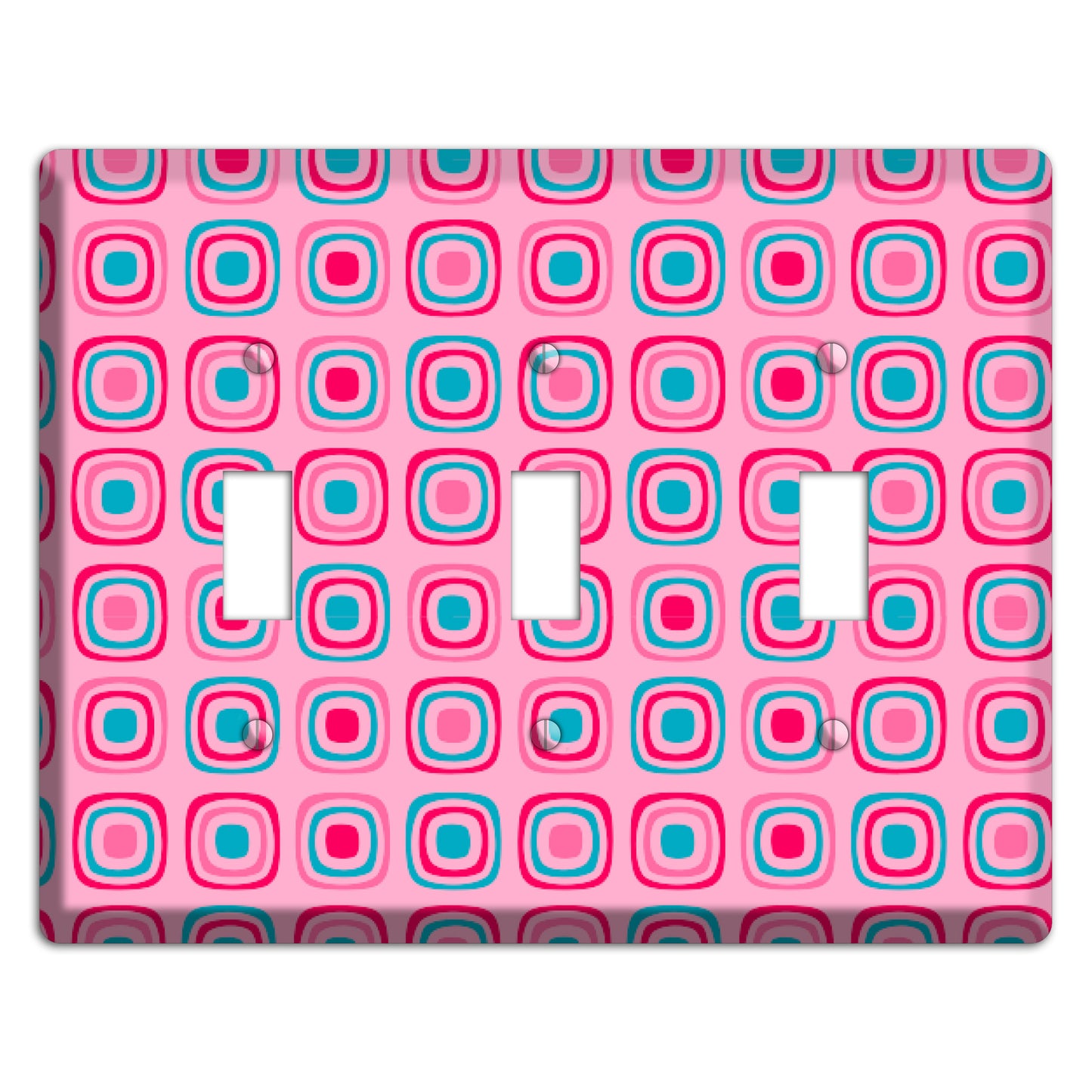 Pink and Blue Rounded Squares 3 Toggle Wallplate
