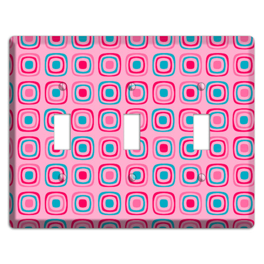 Pink and Blue Rounded Squares 3 Toggle Wallplate