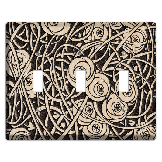 Deco Floral Wood Lasered 3 Toggle Wallplate