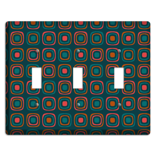 Teal and Pink Rounded Squares 3 Toggle Wallplate