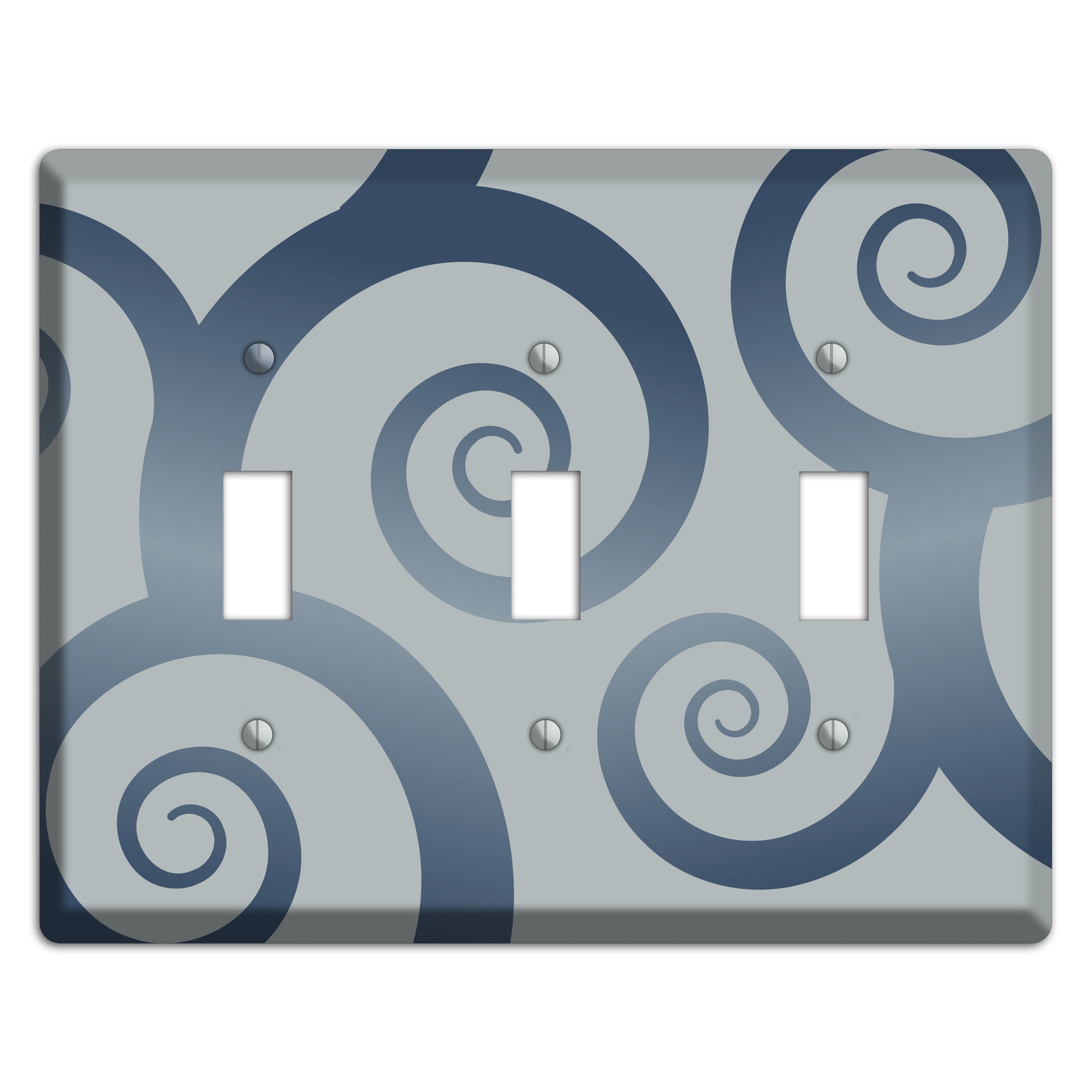 Grey with Blue Large Swirl 3 Toggle Wallplate