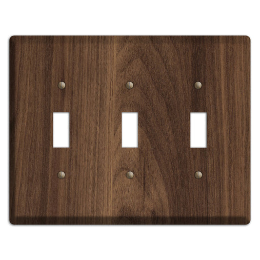 Walnut Wood Triple Toggle Switchplate