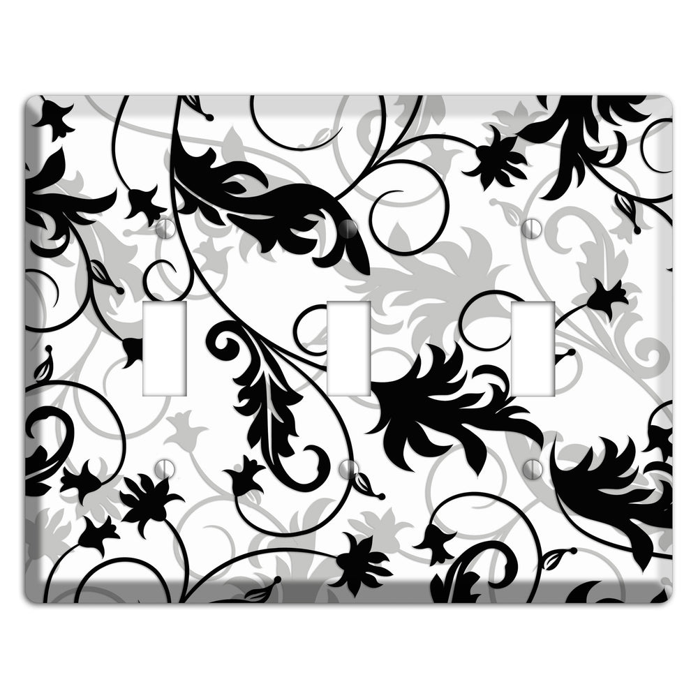 Black White and Grey Victorian Sprig 3 Toggle Wallplate