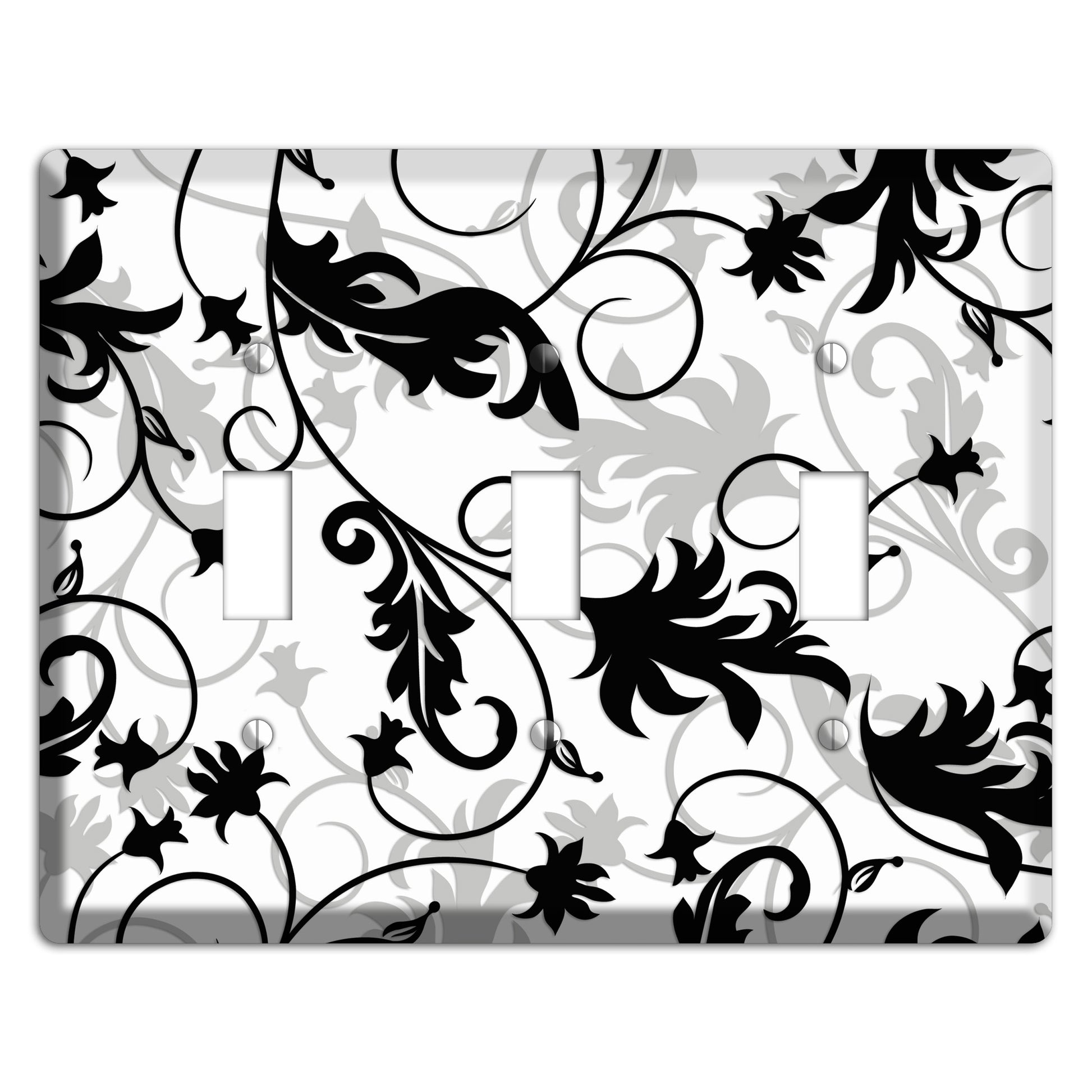 Black White and Grey Victorian Sprig 3 Toggle Wallplate