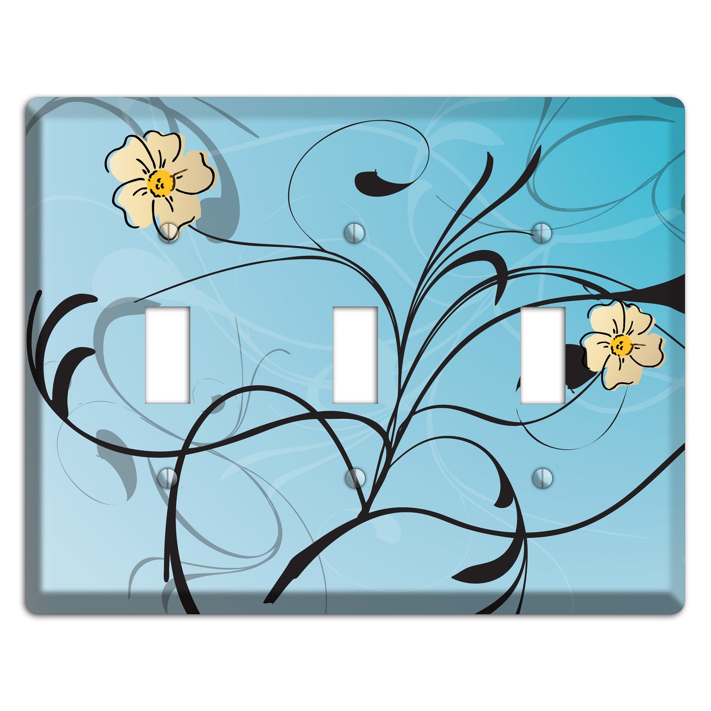 Blue Flower with Swirl 3 Toggle Wallplate