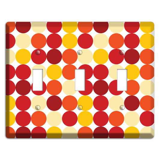 Multi Red and Beige Dots 3 Toggle Wallplate