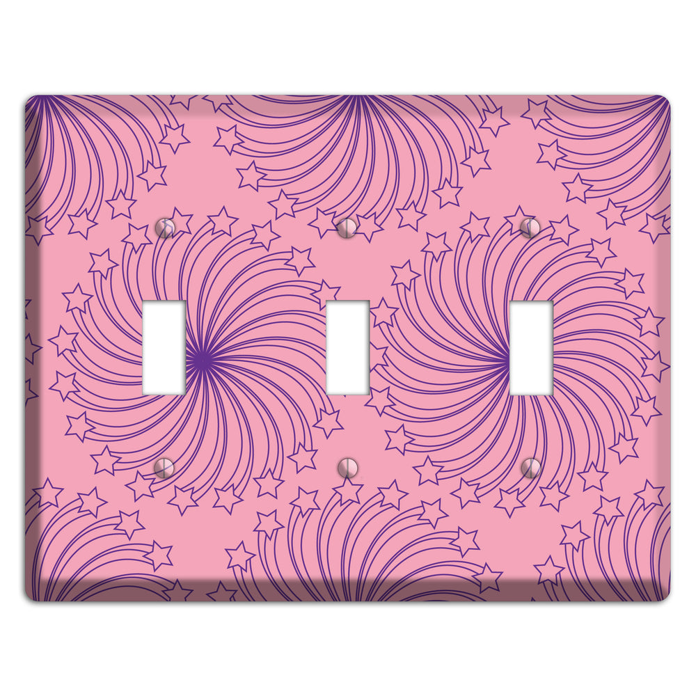 Pink with Purple Star Swirl 3 Toggle Wallplate