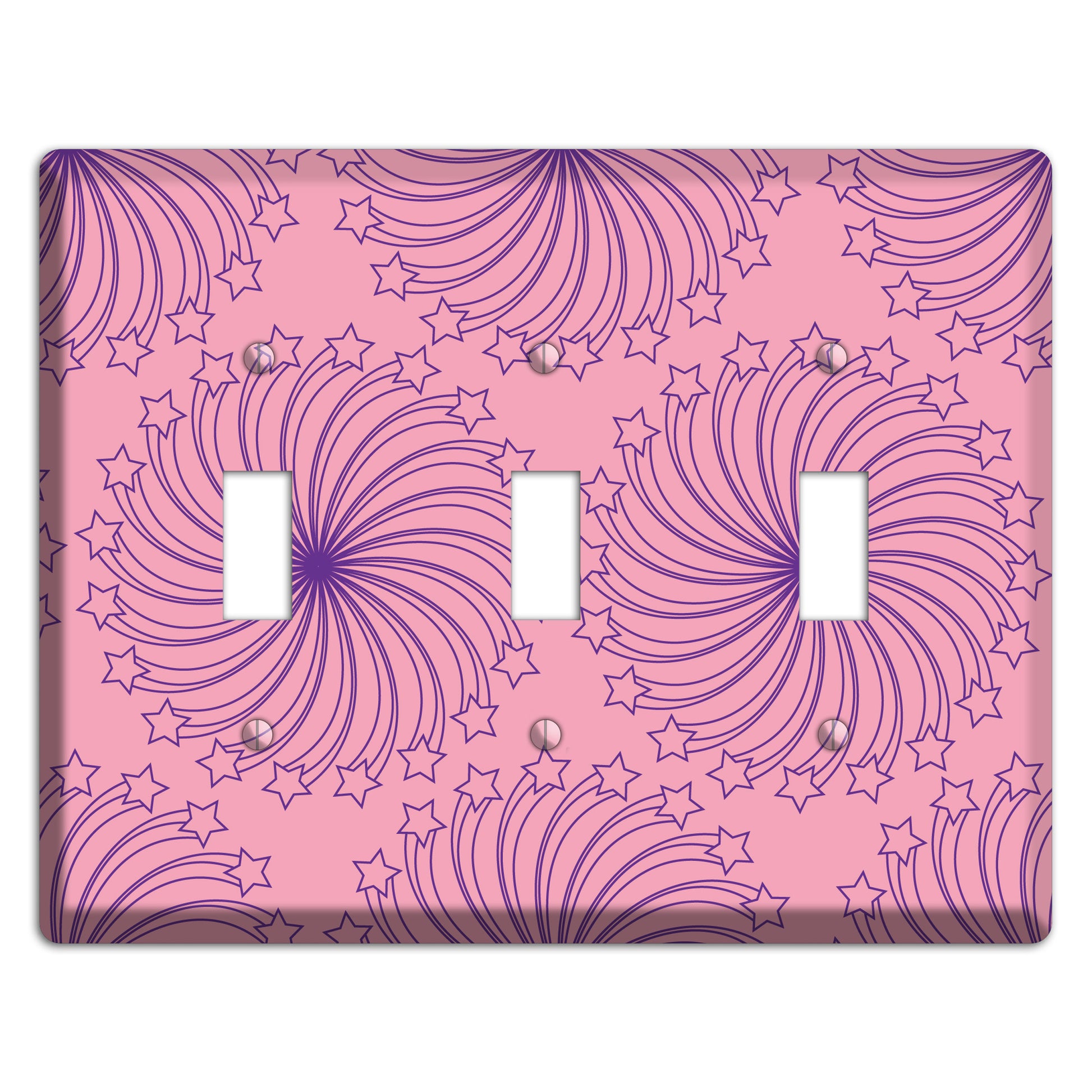 Pink with Purple Star Swirl 3 Toggle Wallplate