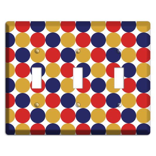 Mustard Red Purple Tiled Dots 3 Toggle Wallplate