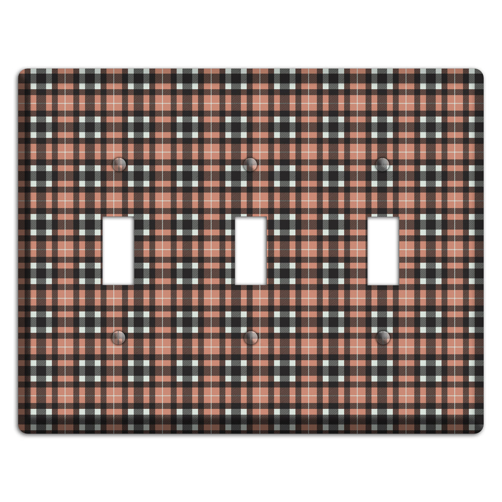 Light Brown Plaid 3 Toggle Wallplate