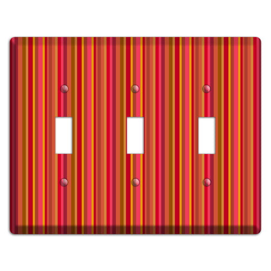 Multi Red Vertical Stripes 3 Toggle Wallplate