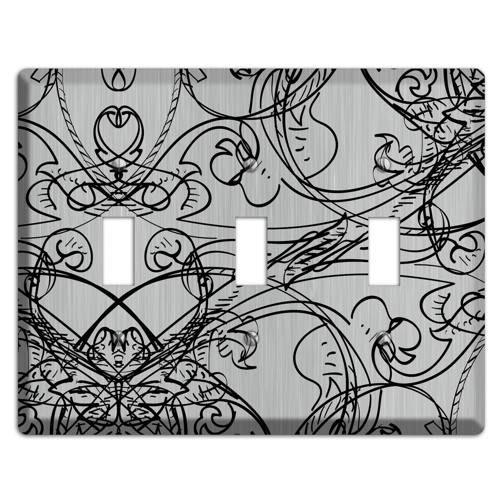 Black Deco Sketch Stainless Steel 3 Toggle Wallplate
