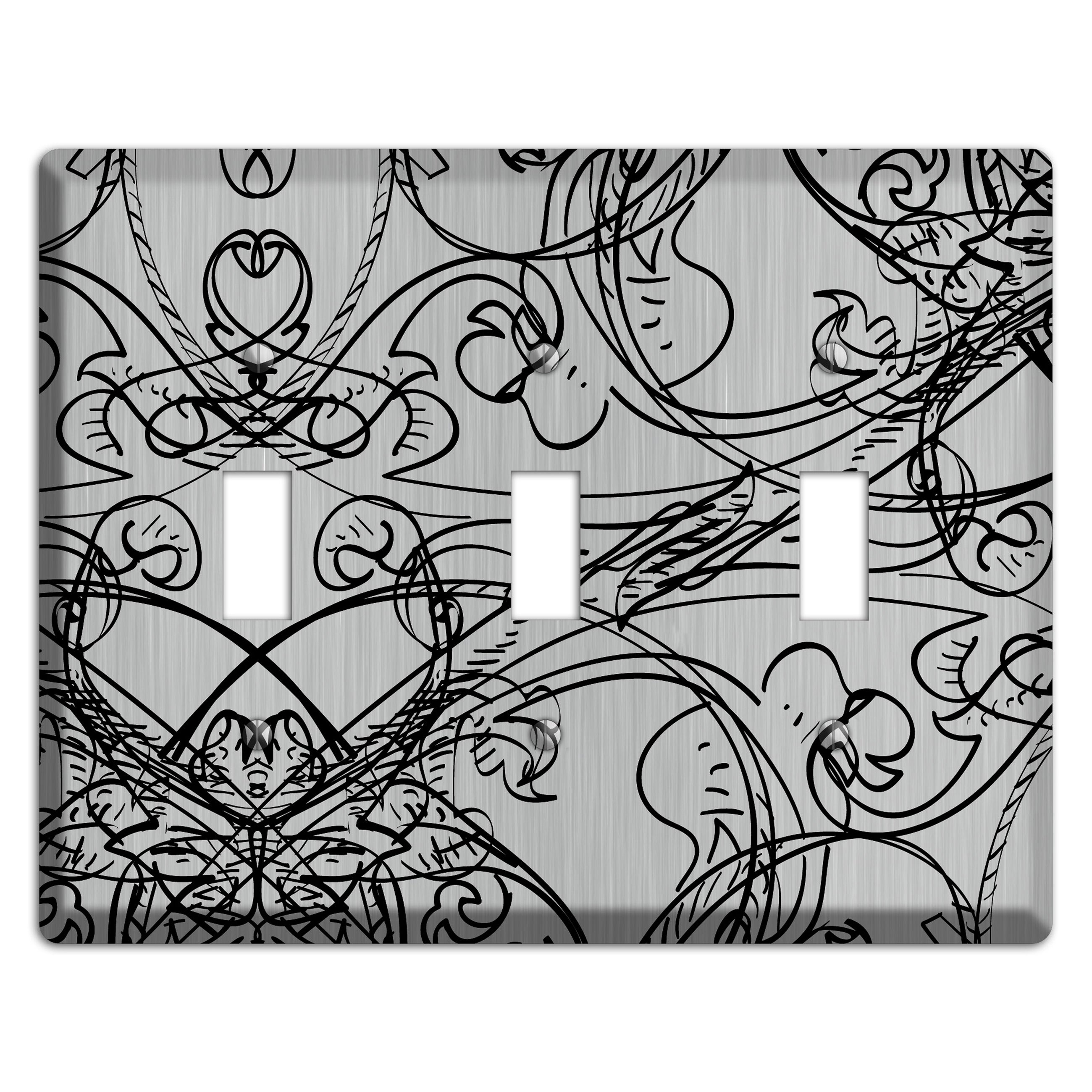 Black Deco Sketch  Stainless 3 Toggle Wallplate