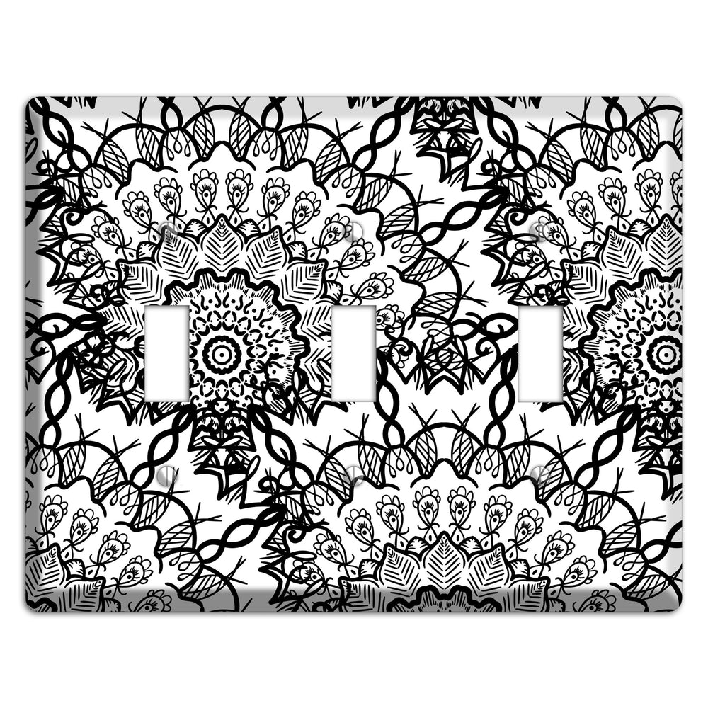 Mandala Black and White Style P Cover Plates 3 Toggle Wallplate