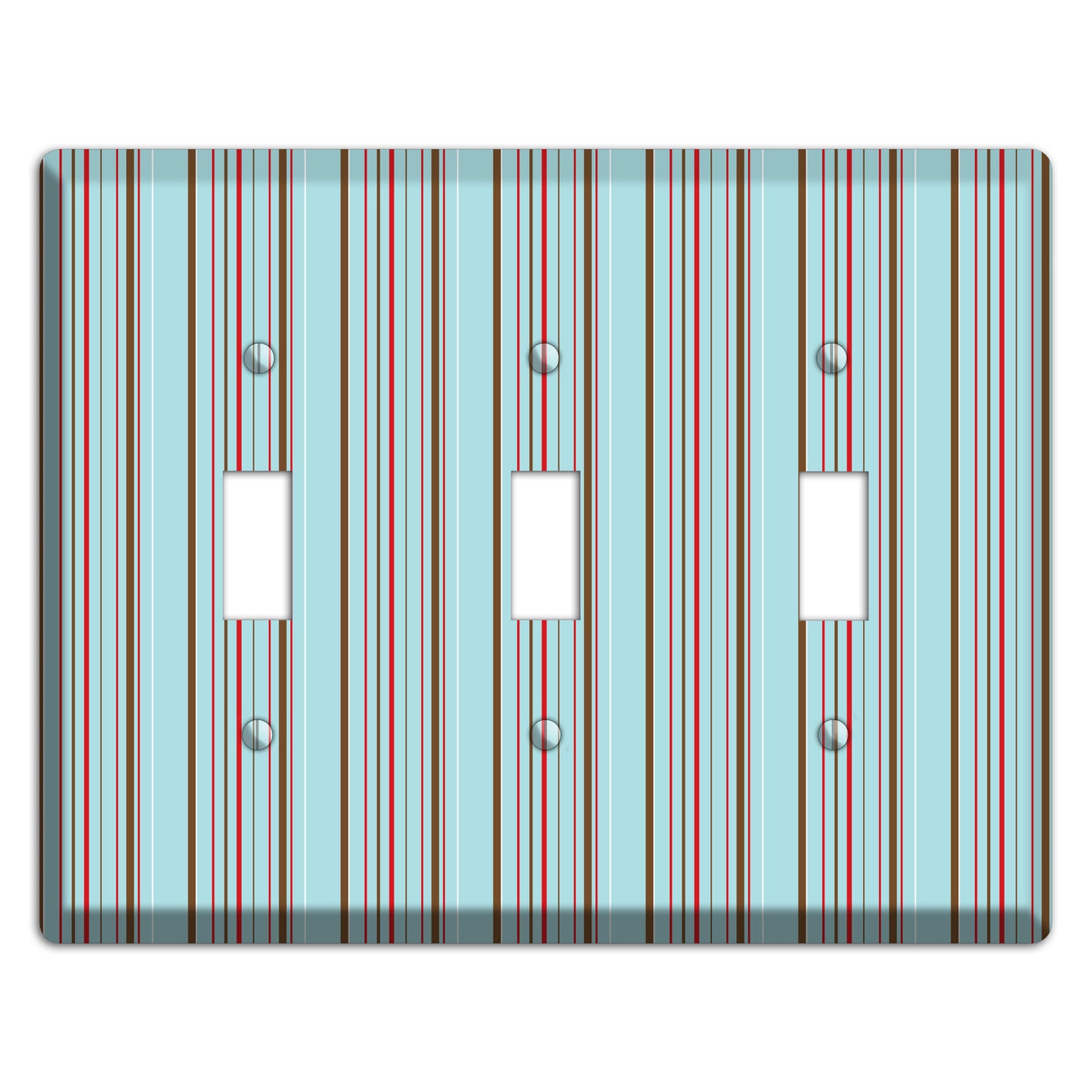 Dusty Blue with Red and Brown Vertical Stripes 3 Toggle Wallplate