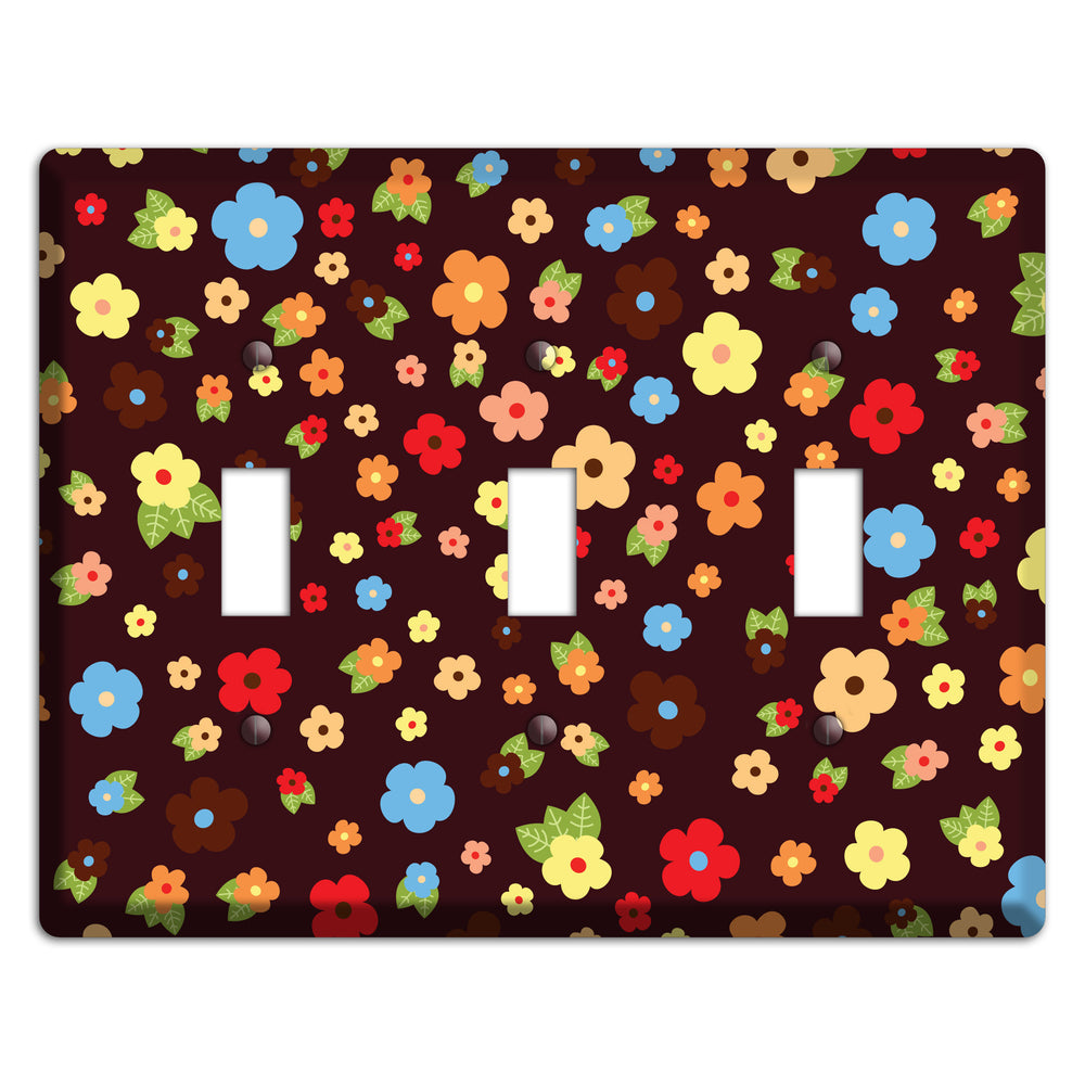 Brown Tiny Delicate Flowers 3 Toggle Wallplate