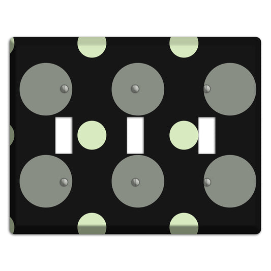 Black with Grey and Sage Multi Medium Polka Dots 3 Toggle Wallplate