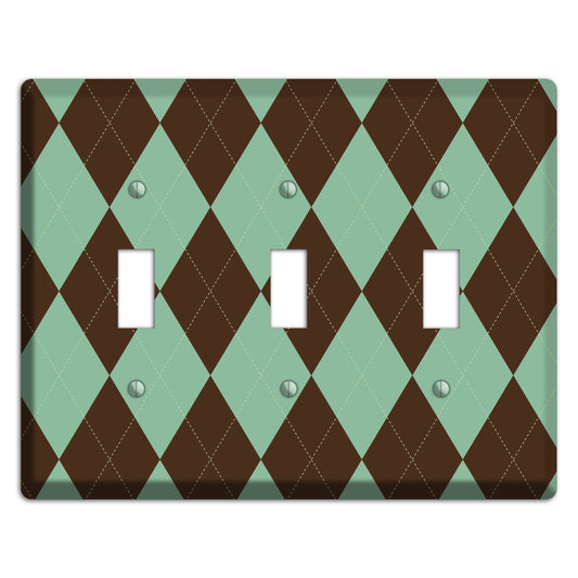 Green and Brown Argyle 3 Toggle Wallplate