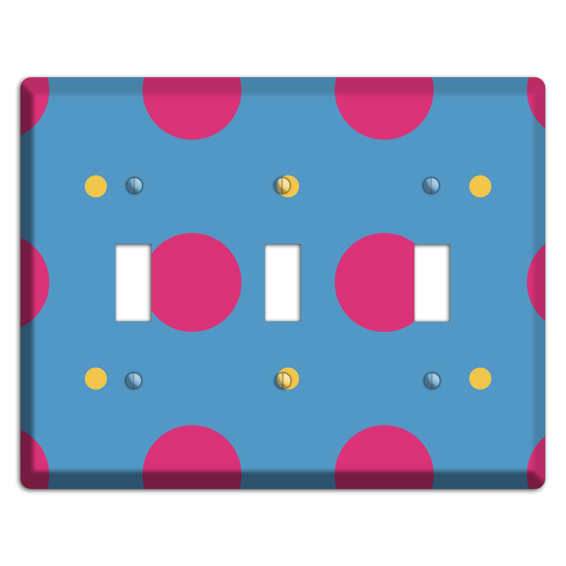 Blue with Pink and Yellow Multi Tiled Medium Dots 3 Toggle Wallplate
