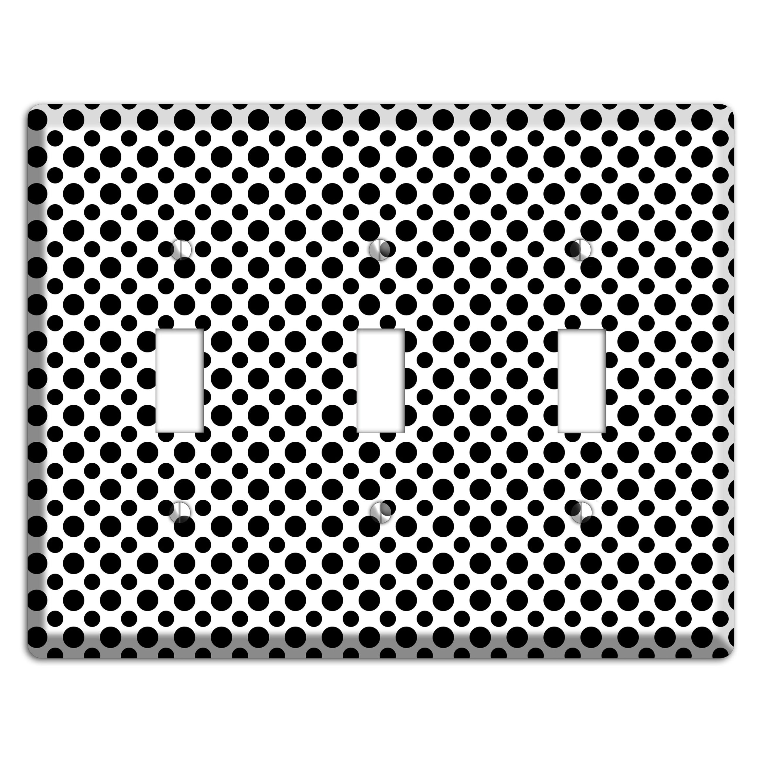 White with Black Multi Small Polka Dots 3 Toggle Wallplate