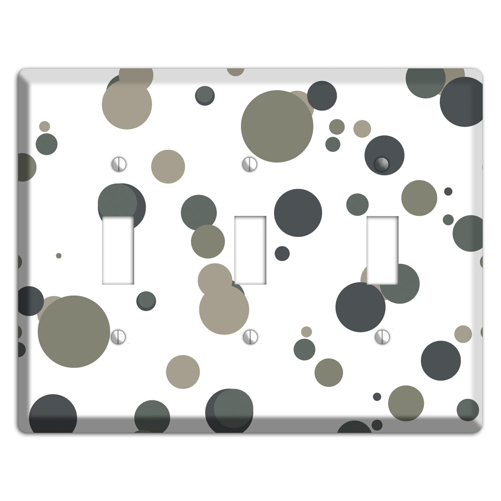 White with Multi Grey Medium Dots 3 Toggle Wallplate