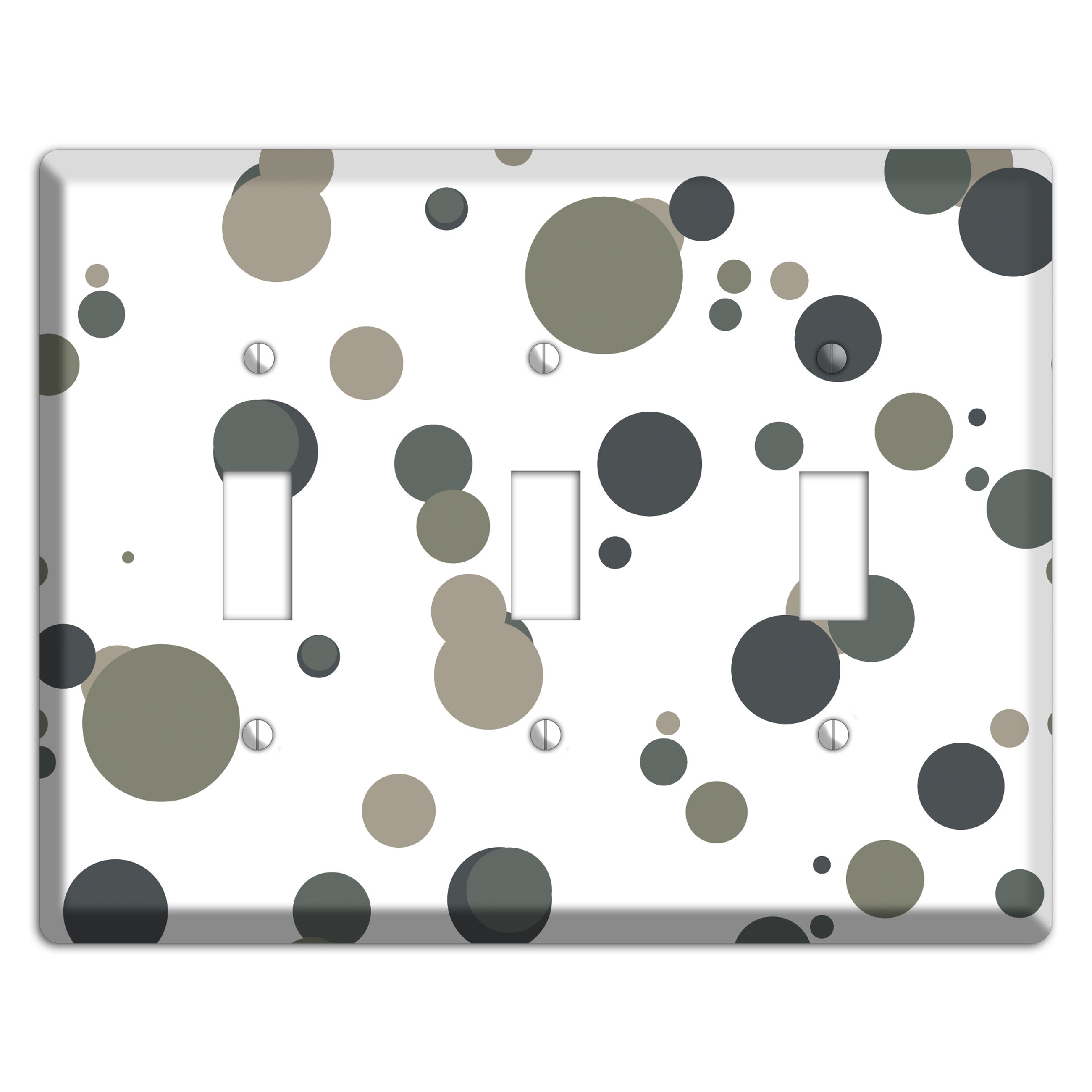 White with Multi Grey Medium Dots 3 Toggle Wallplate