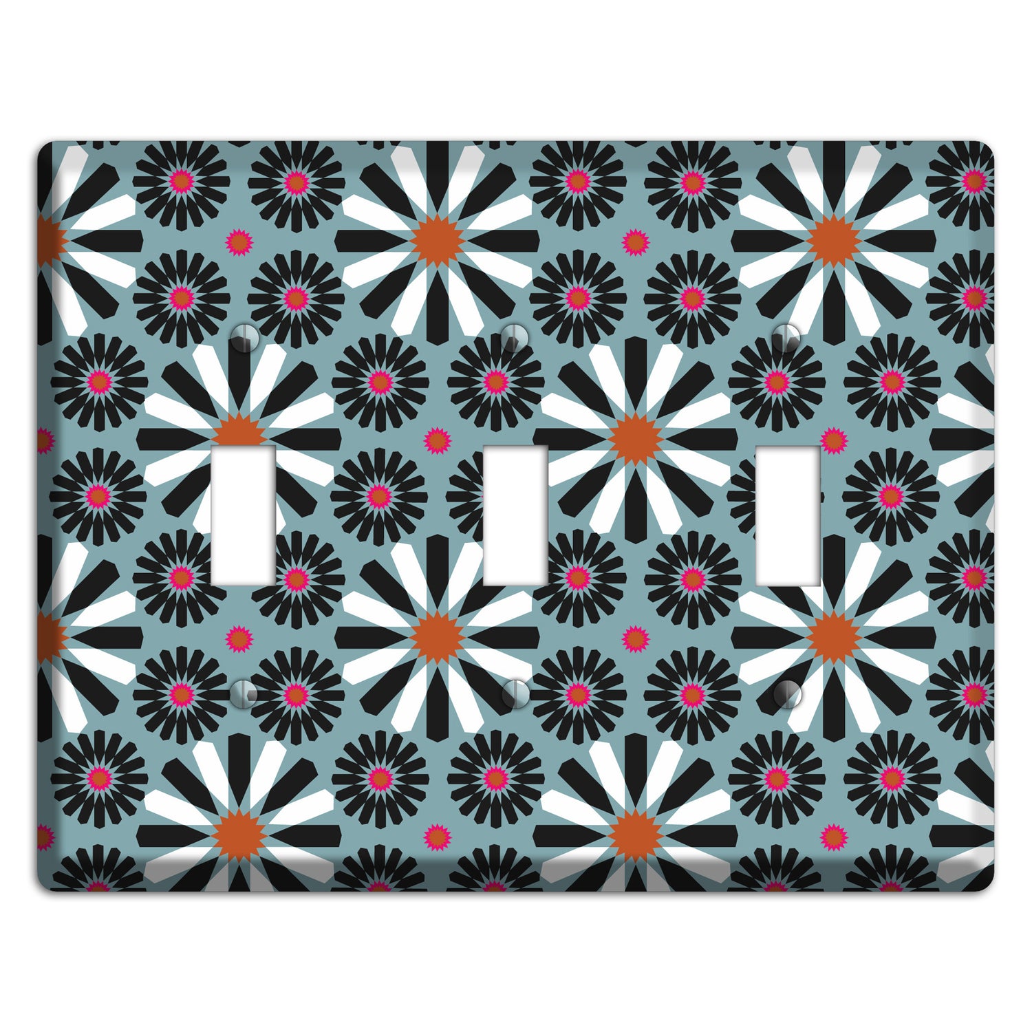 Dusty Blue with Scandinavian Floral 3 Toggle Wallplate