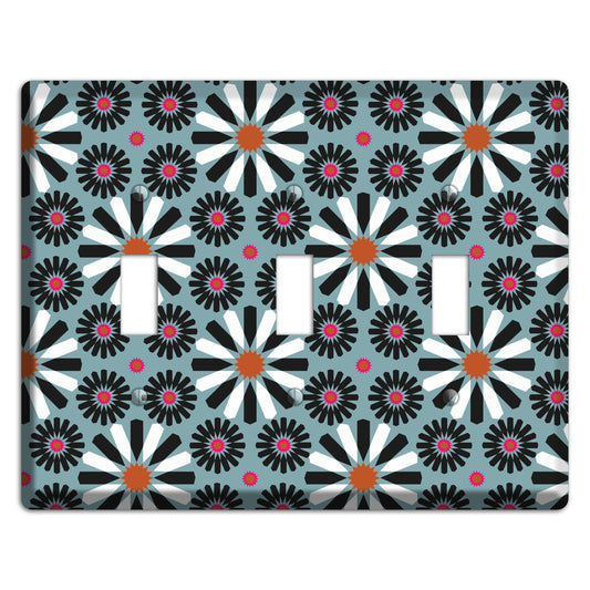 Dusty Blue with Scandinavian Floral 3 Toggle Wallplate