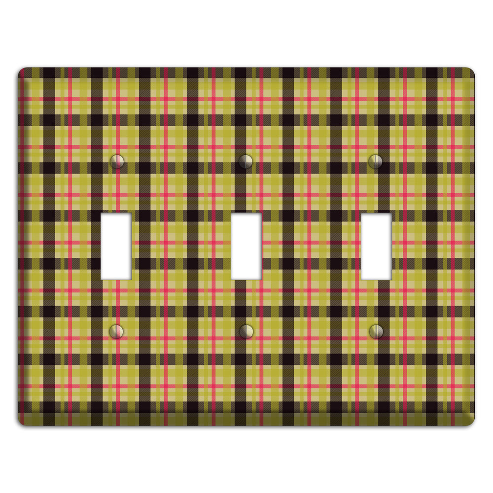 Yellow Black Red Plaid 3 Toggle Wallplate