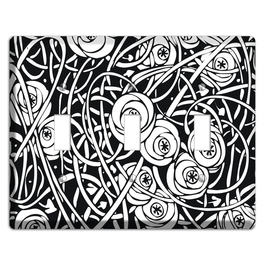 Black and White Deco Floral 3 Toggle Wallplate