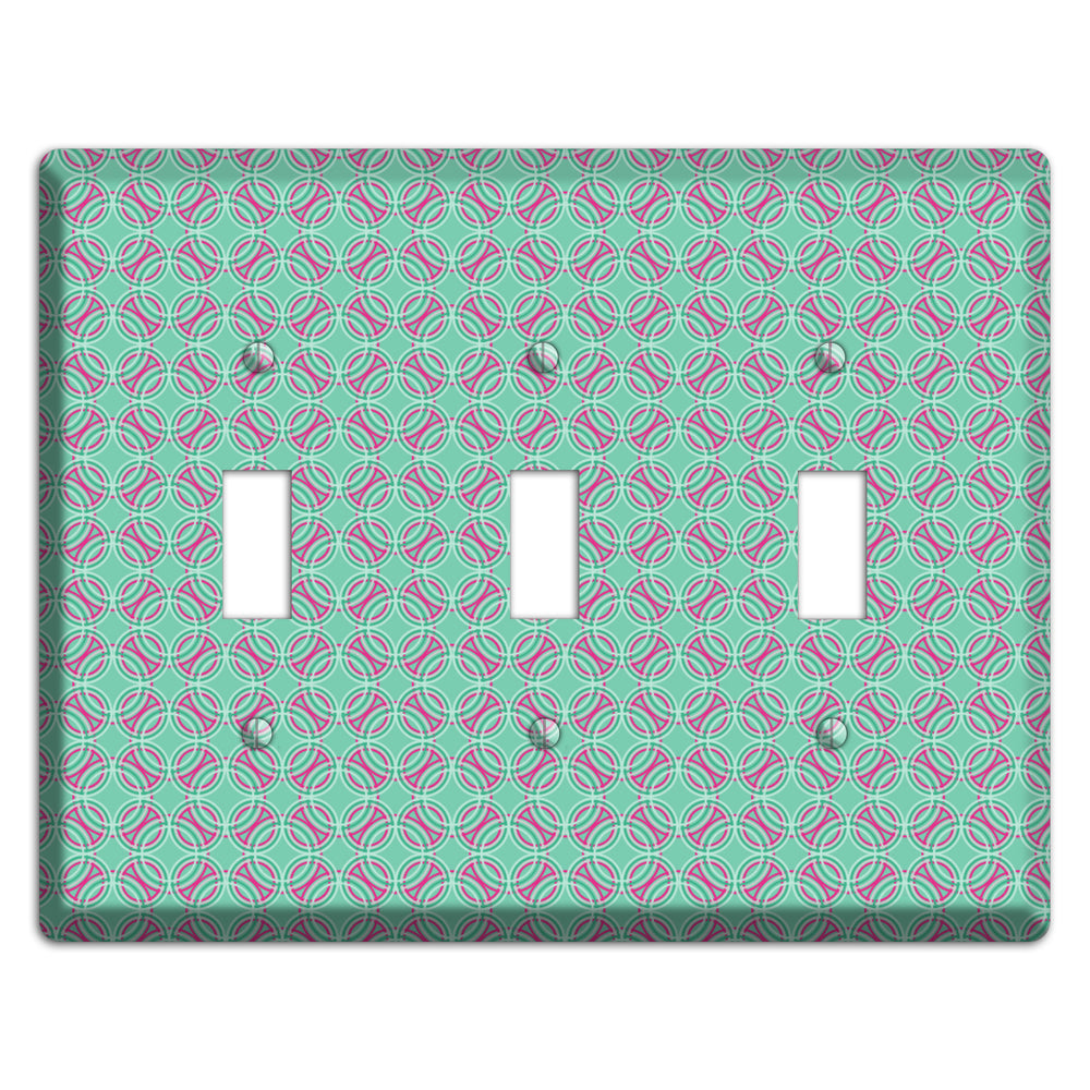 Multi Aqua with Fuschia Concentric Circles Overlay 3 Toggle Wallplate
