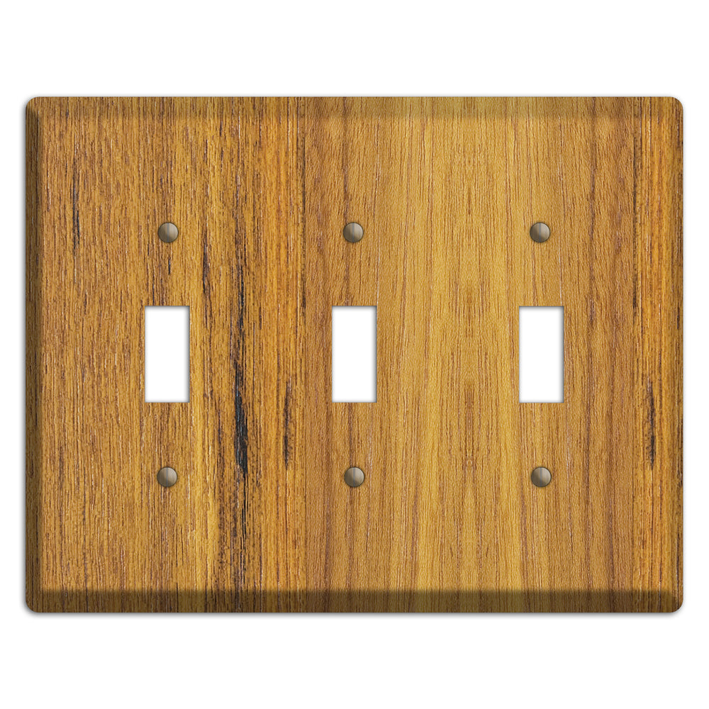 Teak Wood Triple Toggle Switchplate