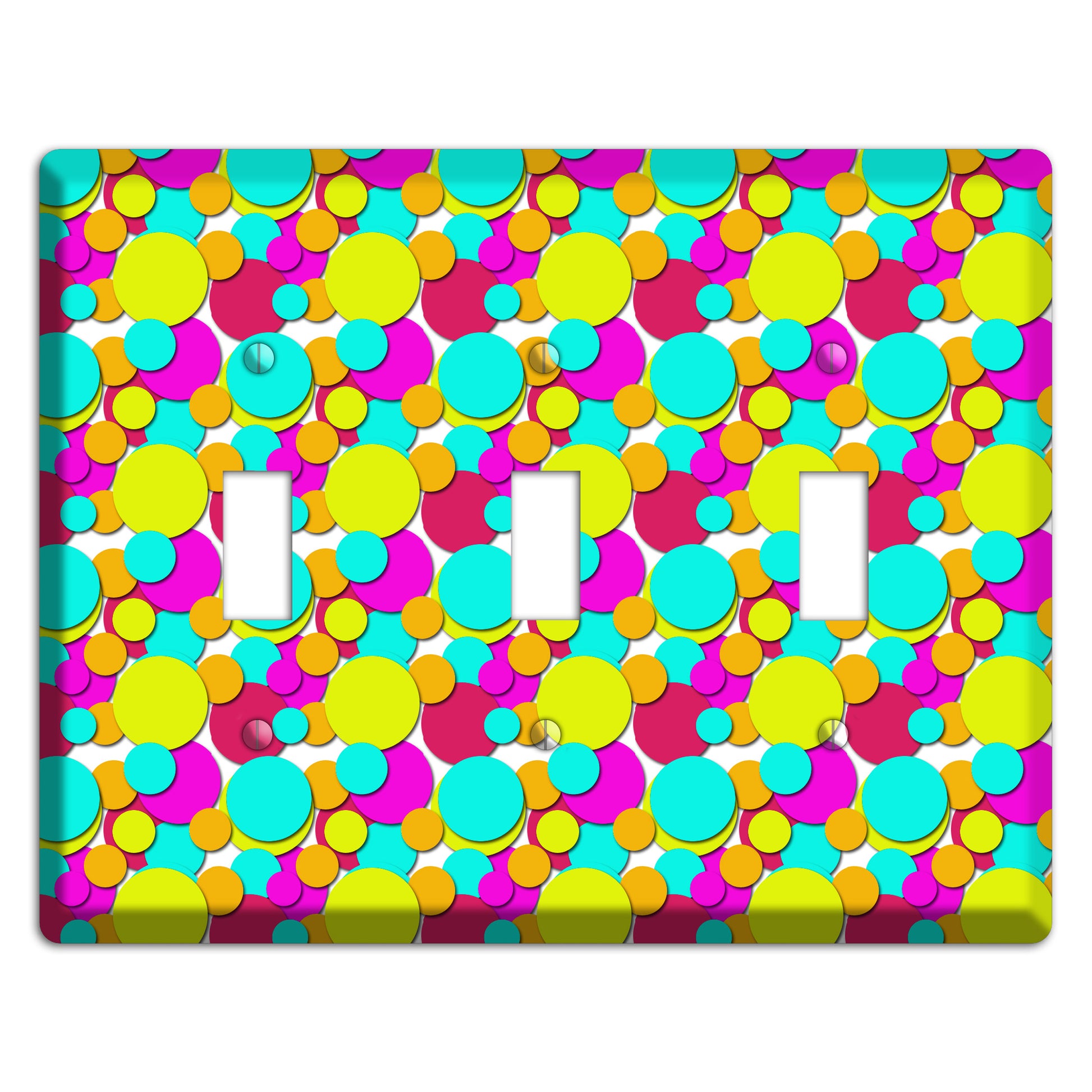 Aqua Fuschia Yellow Red Orange Bubble Dots 3 Toggle Wallplate