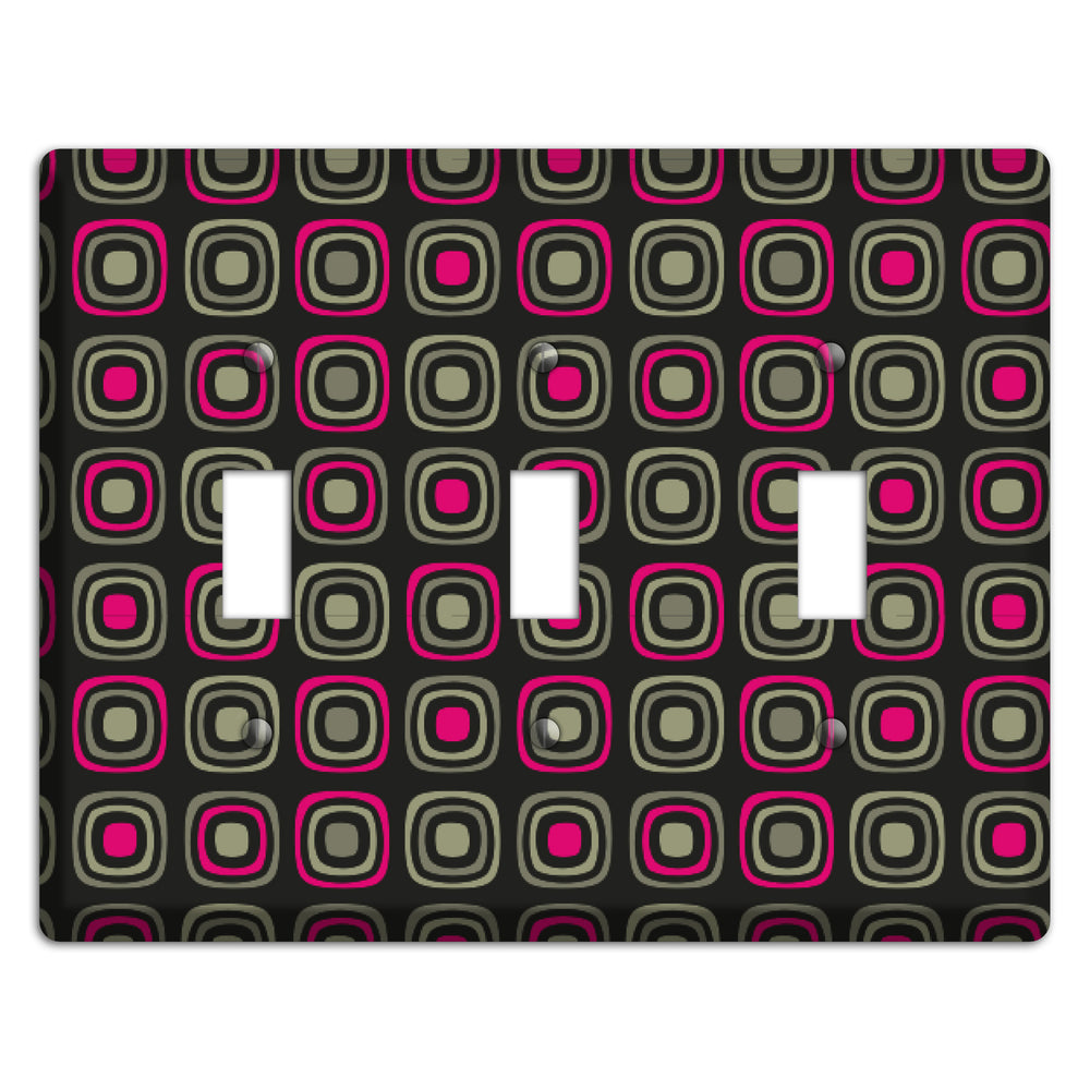 Multi Brown Fuschia Olive Retro Squares 3 Toggle Wallplate