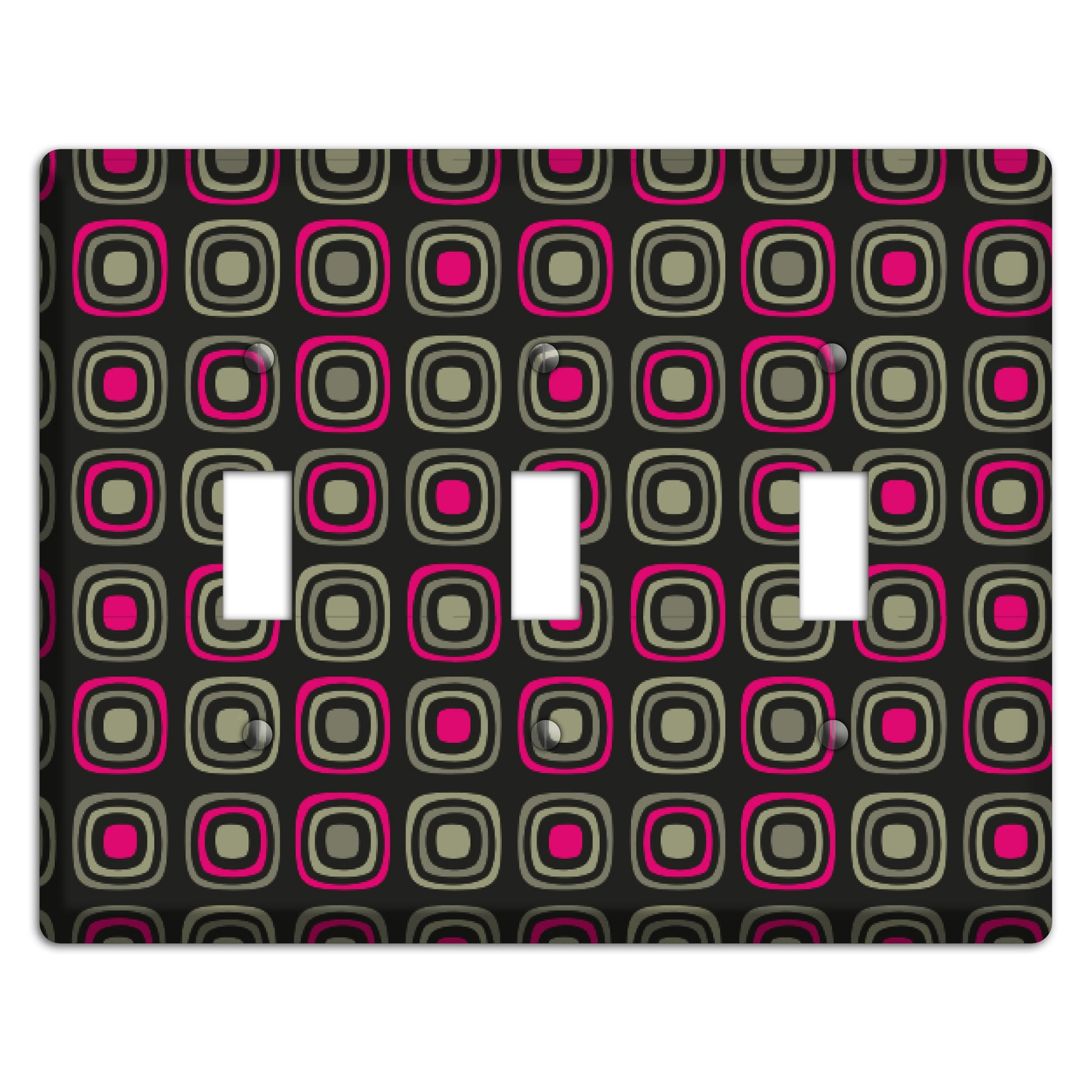 Multi Brown Fuschia Olive Retro Squares 3 Toggle Wallplate