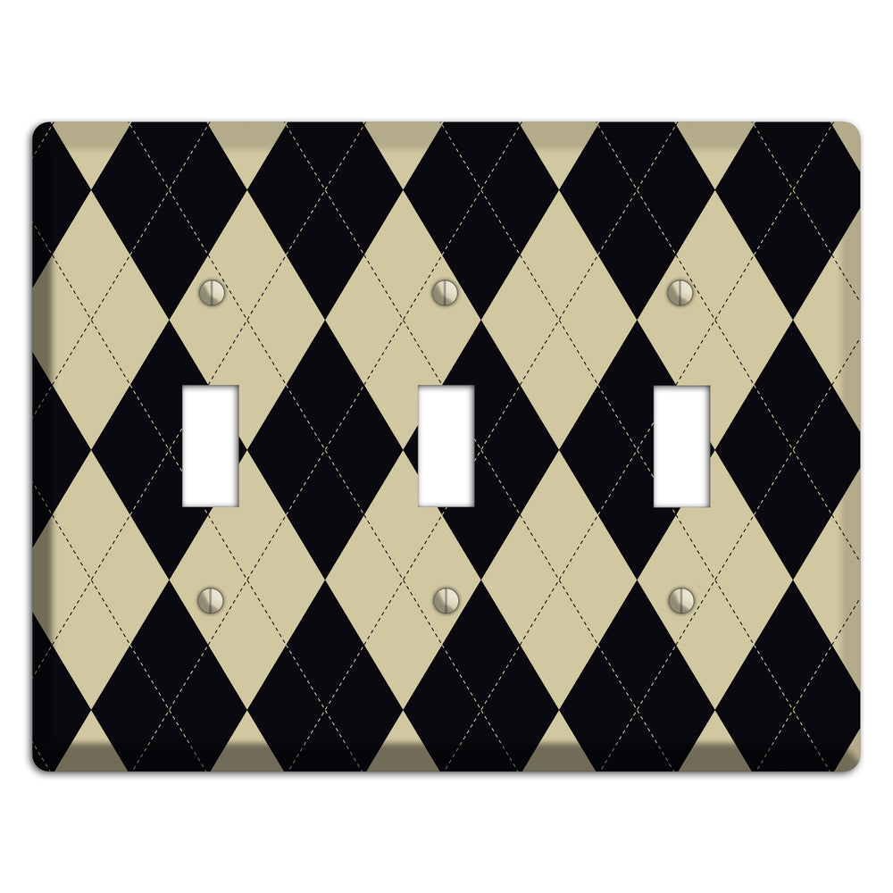 Tan and Black Argyle 3 Toggle Wallplate