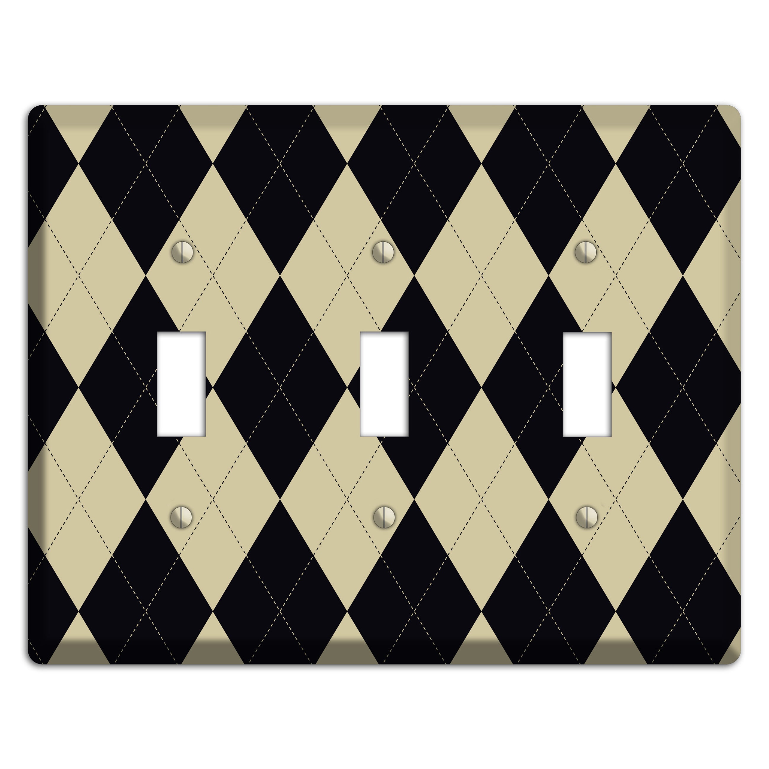 Tan and Black Argyle 3 Toggle Wallplate