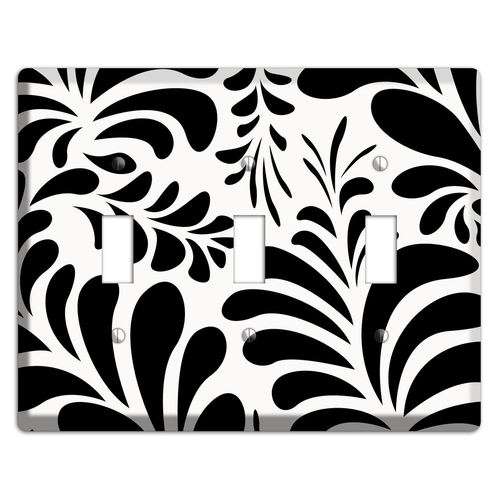 White with Black Herati 3 Toggle Wallplate