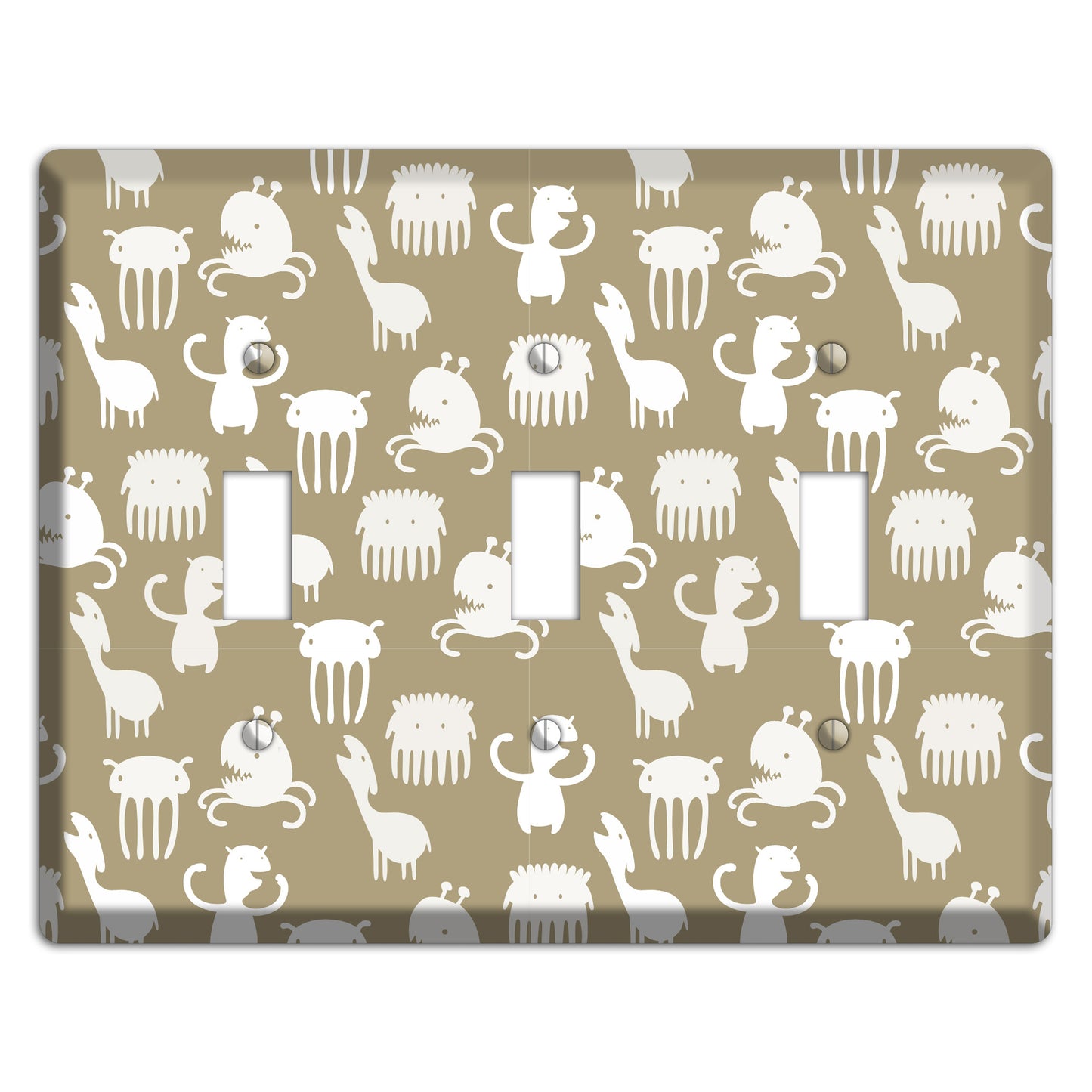 Sily Monsters Brown and White 3 Toggle Wallplate