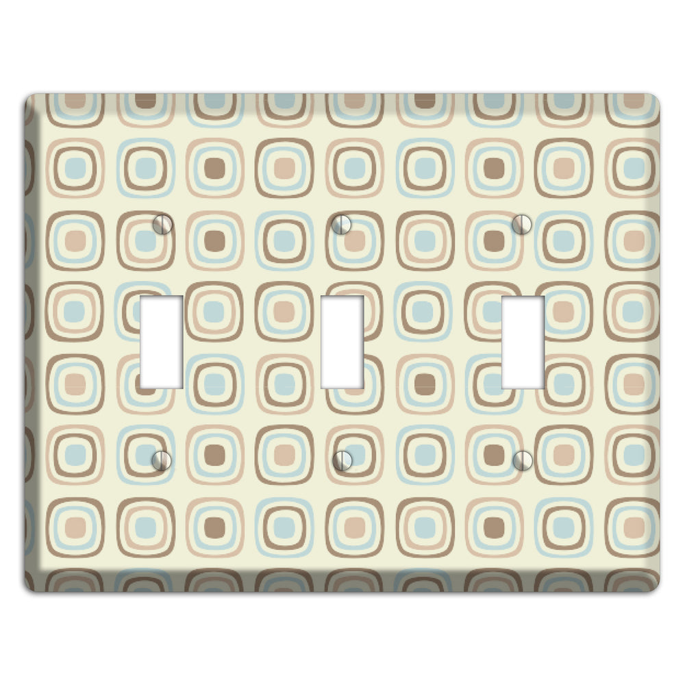 Multi Beige Brown Dusty Blue Retro Squares 3 Toggle Wallplate