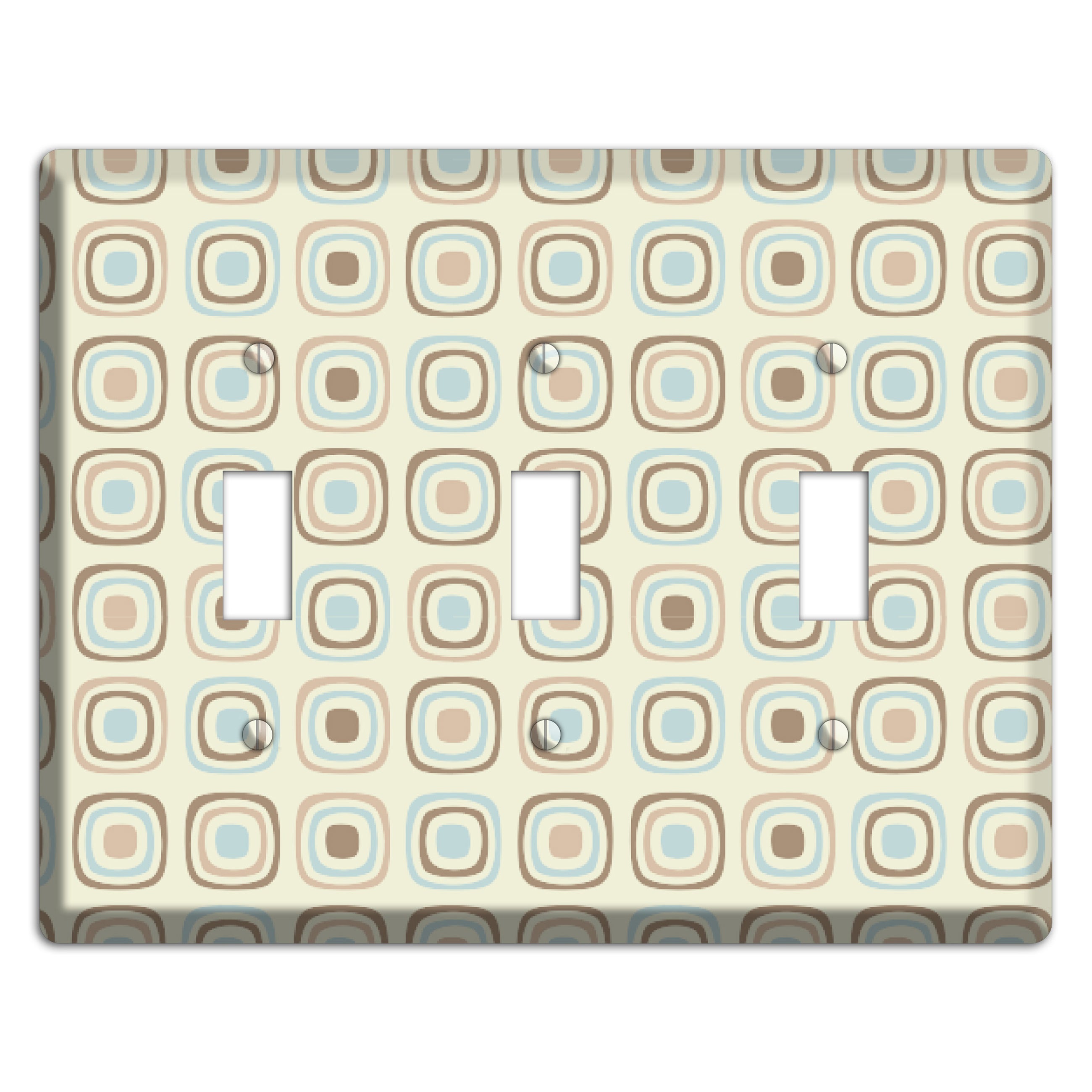 Multi Beige Brown Dusty Blue Retro Squares 3 Toggle Wallplate