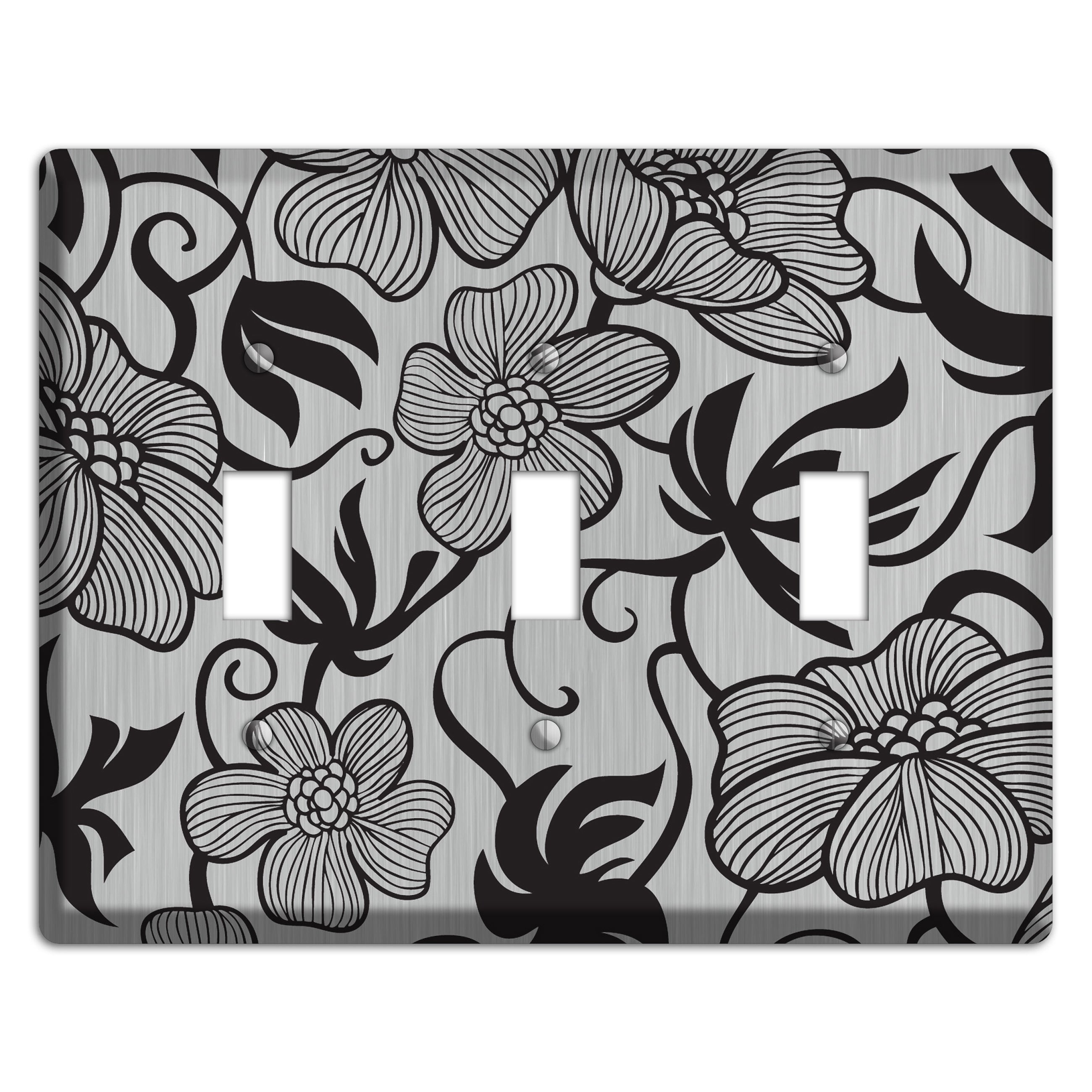 Stainless with Black Tropical 3 Toggle Wallplate