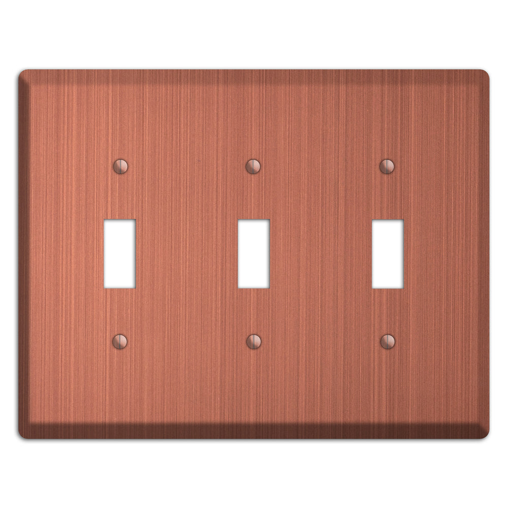 Antique Brushed Solid Copper 3 Toggle Wallplate
