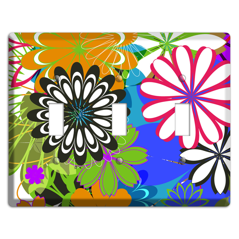 Multi Retro Flowers 3 Toggle Wallplate