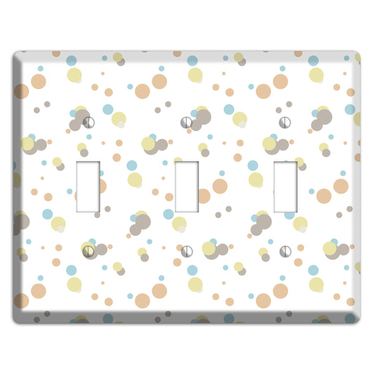 White with Soft Sage Blue and Umber Small Dots 3 Toggle Wallplate
